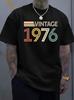 Ny Unisex Svart Rundhalsad T-shirt Retro Regnbågsrandig Vintage 1976 Flerfärgat Siffertryck Klassisk Födelseår Mjuk Bomull Herr Toppar