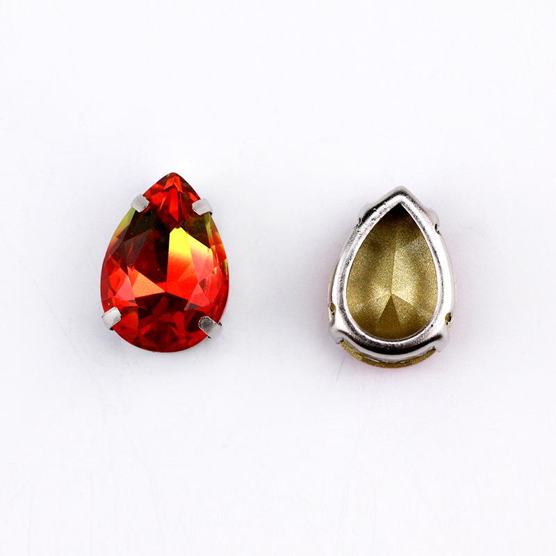 Silberne Klaue Tropfenförmiger Turmalin Diamant Farbverlauf Edelstein für DIY Schmuck, Schuhe, Taschen - 10x14mm Kristallstein.