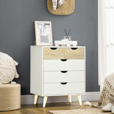 5-Drawer Chest of Drawers, Carved Handles, 60x40x77.5 Cm, White and Wood
