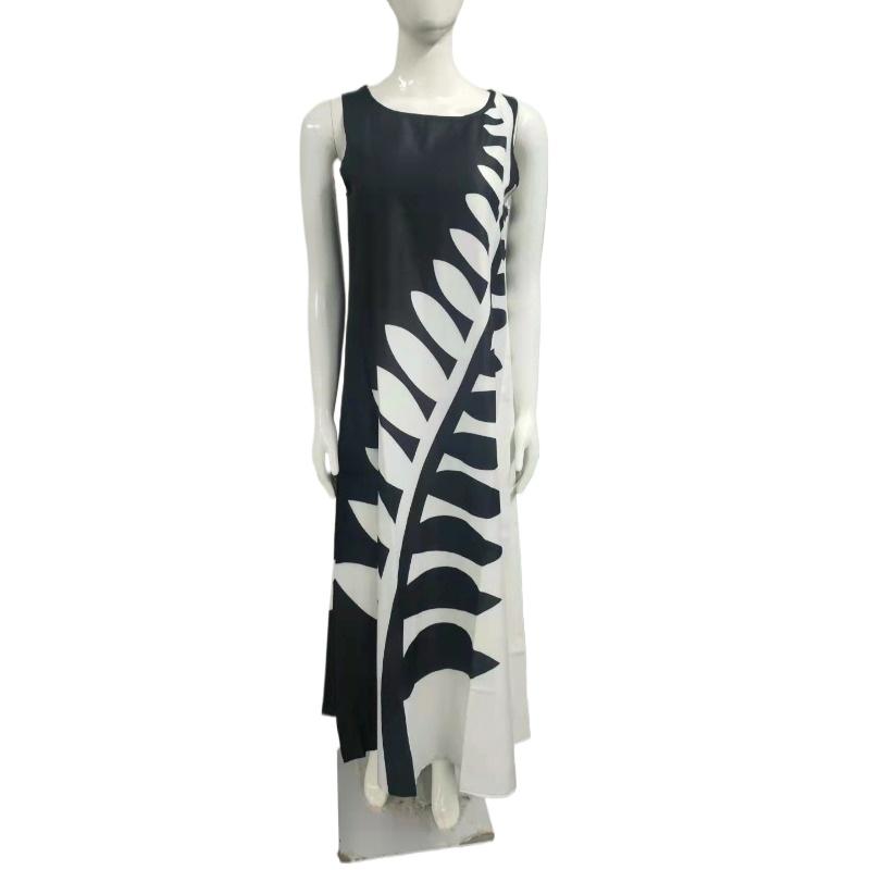 

IHUASU Женские летние позиционирующие цветочные круглые безрукавные свободные печатные платья длинные платья XXXXXL чёрный/белый