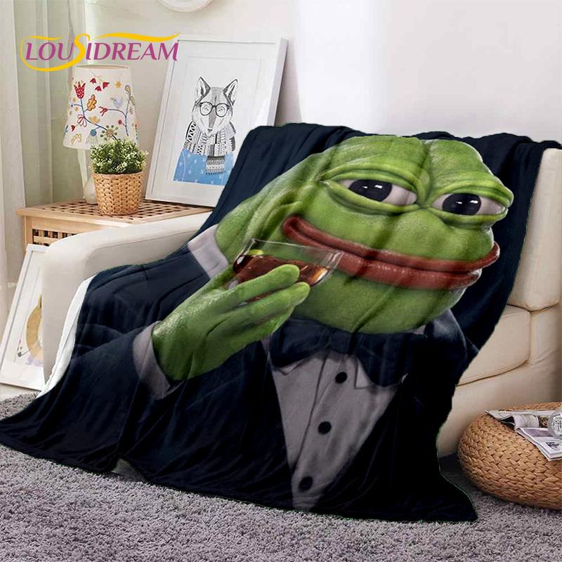 3D Cartoon Pepe Frosch Gesicht HD Weiche Flanelldecken, Überwurfdecke Bequeme Decke für Picknick Betten Sofa Haus Schlafzimmer Geschenke