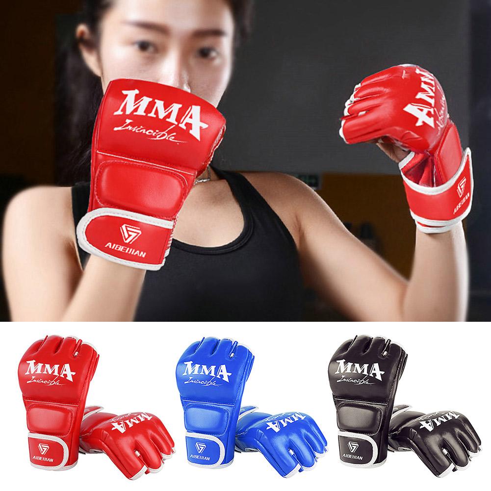 Half Finger Boxing Training Gloves Wearable PU Kickboxing Protective Gloves Tear Resistant Breathable for Sports Supplies