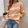 Women's Casual Fashion 2022 Long Sleeved Knitting Contrast Color Sweater Top