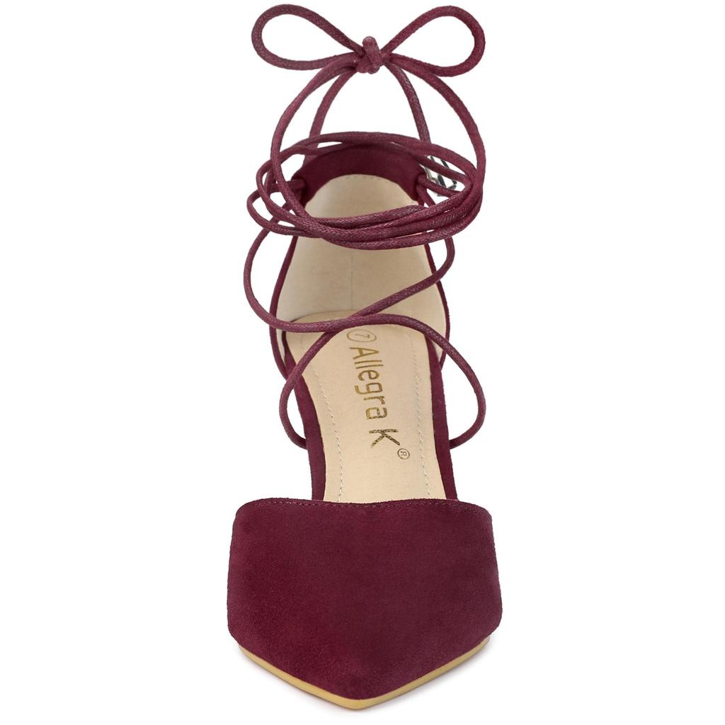 Allegra K Women's Lace-Up Pumps, Pointed Toe, Stiletto Heel, Burgundy, Size 25.0 Cm