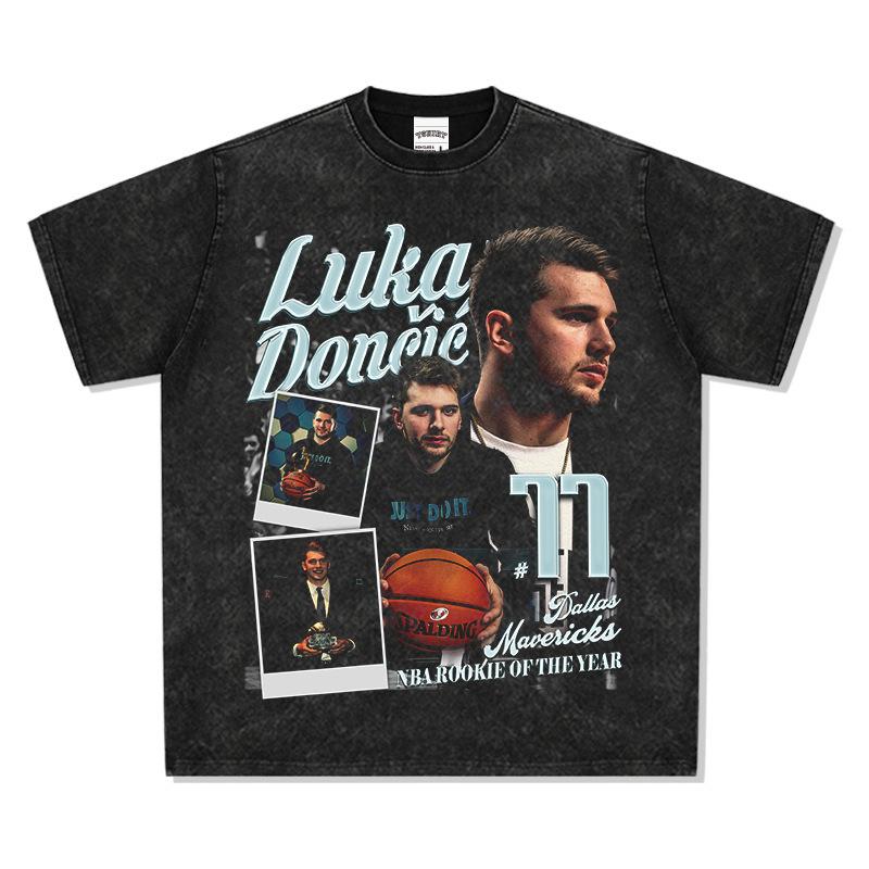 Long Sleeve T-Shirt Cotton Doncic Washed Top Heavy Vintage Short Sleeve Ball Luka Doncic Print S