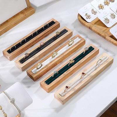 Wood Rectangle Shape Jewelry Tray With French Velvet Lining Ring Holder Earrings Bracelet Display Plate Jewellery Storage Stand