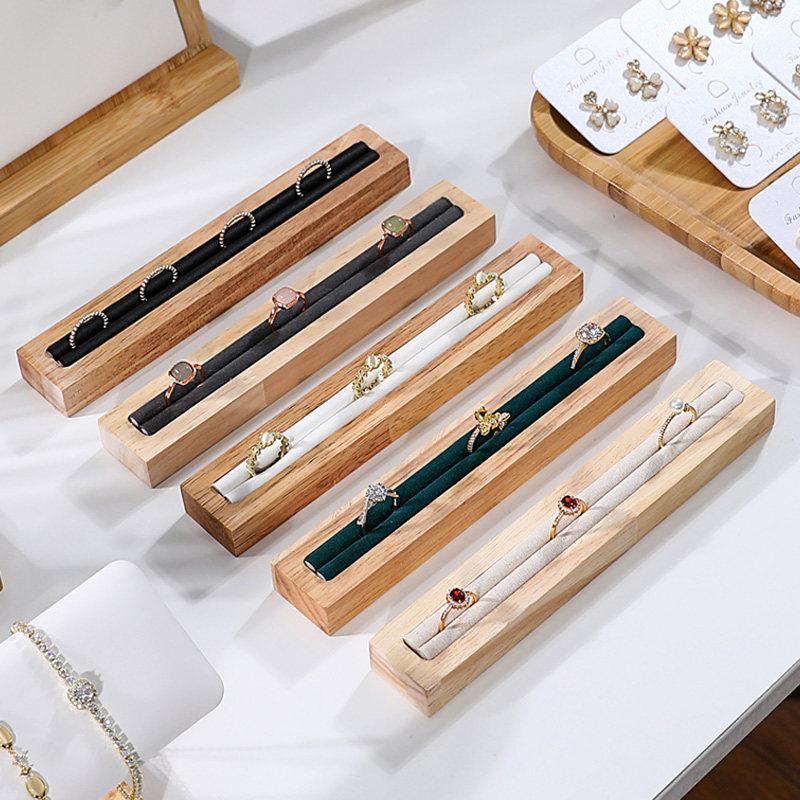Wood Rectangle Shape Jewelry Tray With French Velvet Lining Ring Holder Earrings Bracelet Display Plate Jewellery Storage Stand
