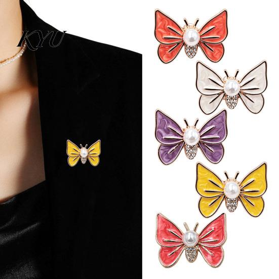Metal Butterfly Brooch Faux Pearl Rhinestone Brooch, Dainty Decorative Badge Fashion Accessories Pin, Sweater Cardigan Coat Dress Jewelry Anti-rust