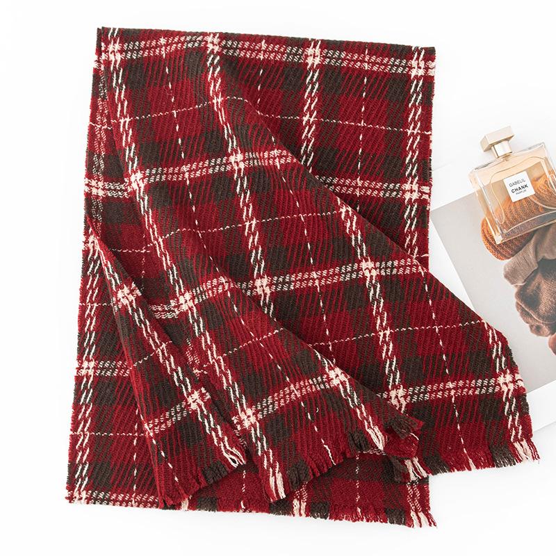 New Year's Wool Scarf Autumn and Winter Plaid Scarf Women's Versatile Scarf Thickened Warm Simple Tassel Shawl