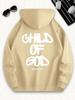 Men'S Faith-Inspired Art Letter Hoodie Beige All-Season Comfort Everyday Pullover for Men Casual Wear Hoodie