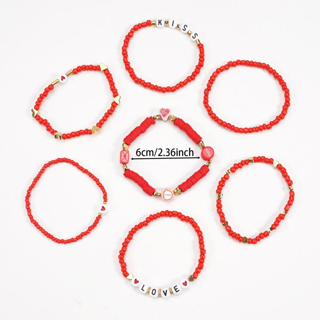 Valentine's Day Multi-layer Love Heart Bracelet - Elastic Polymer Clay Beaded Design for Qixi Festival