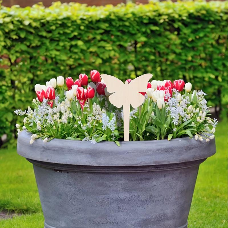 15/20pcs Wooden Garden Flower Butterfly Poplar Multi-signature Signage Wholesale Meat Label Micro-landscape Signage DIY Plug