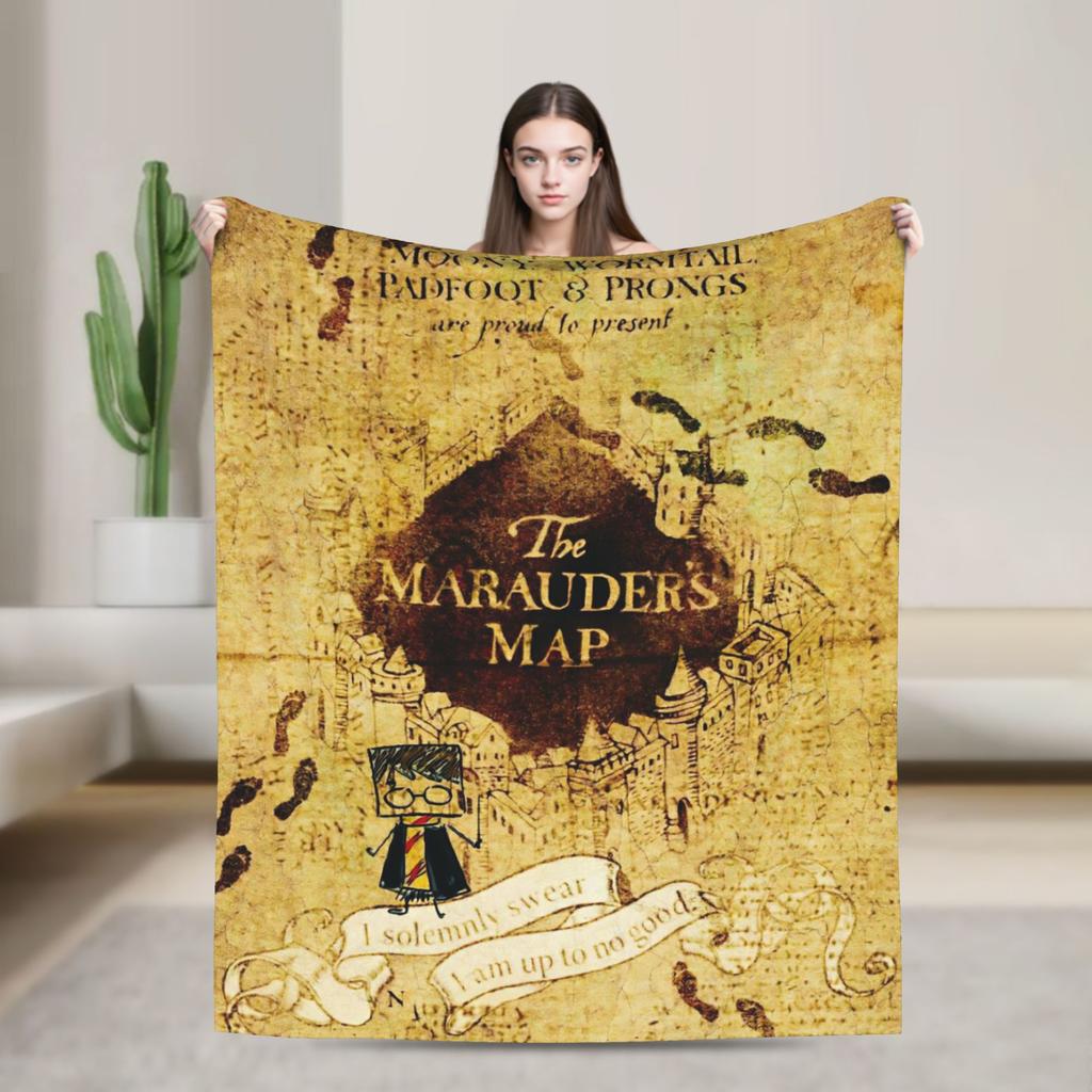 Super Warm Blanket Travel Office Marauders Map Throw Blanket  Flannel Bedspread For Living Room Aesthetic Sofa Bed Cover