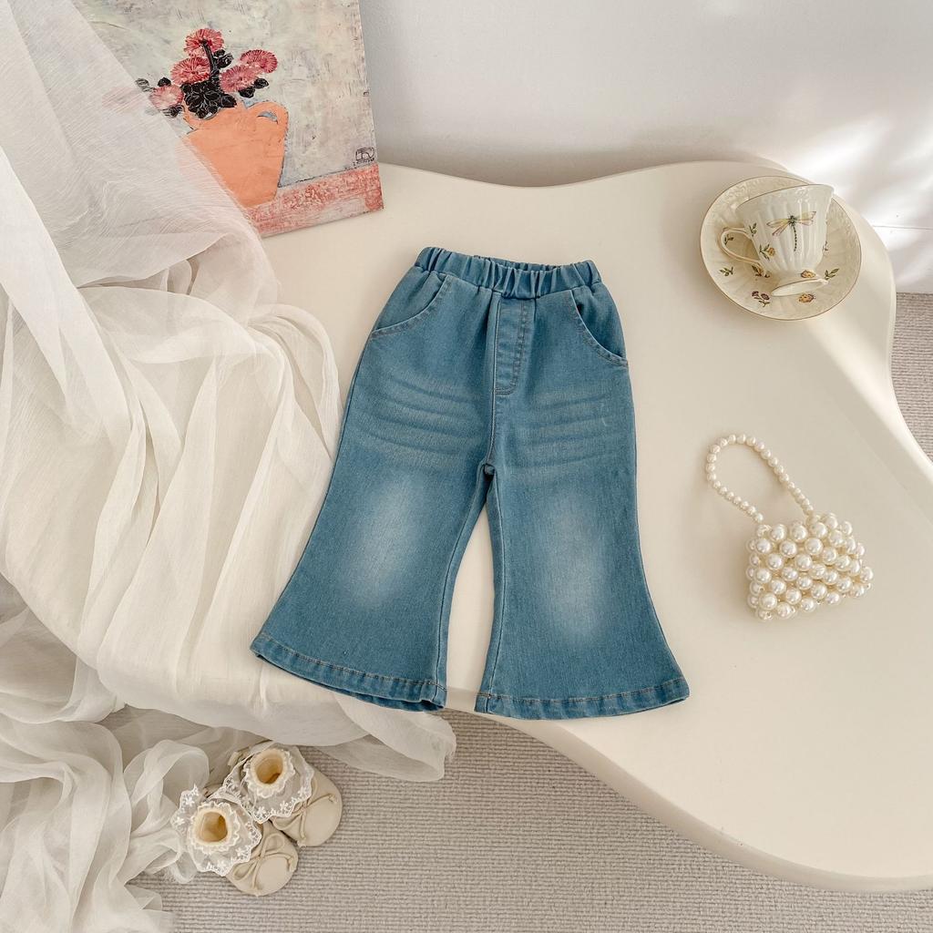 Spring Girls Korean Solid Flare Jeans Fashionable Versatile Kids Pants