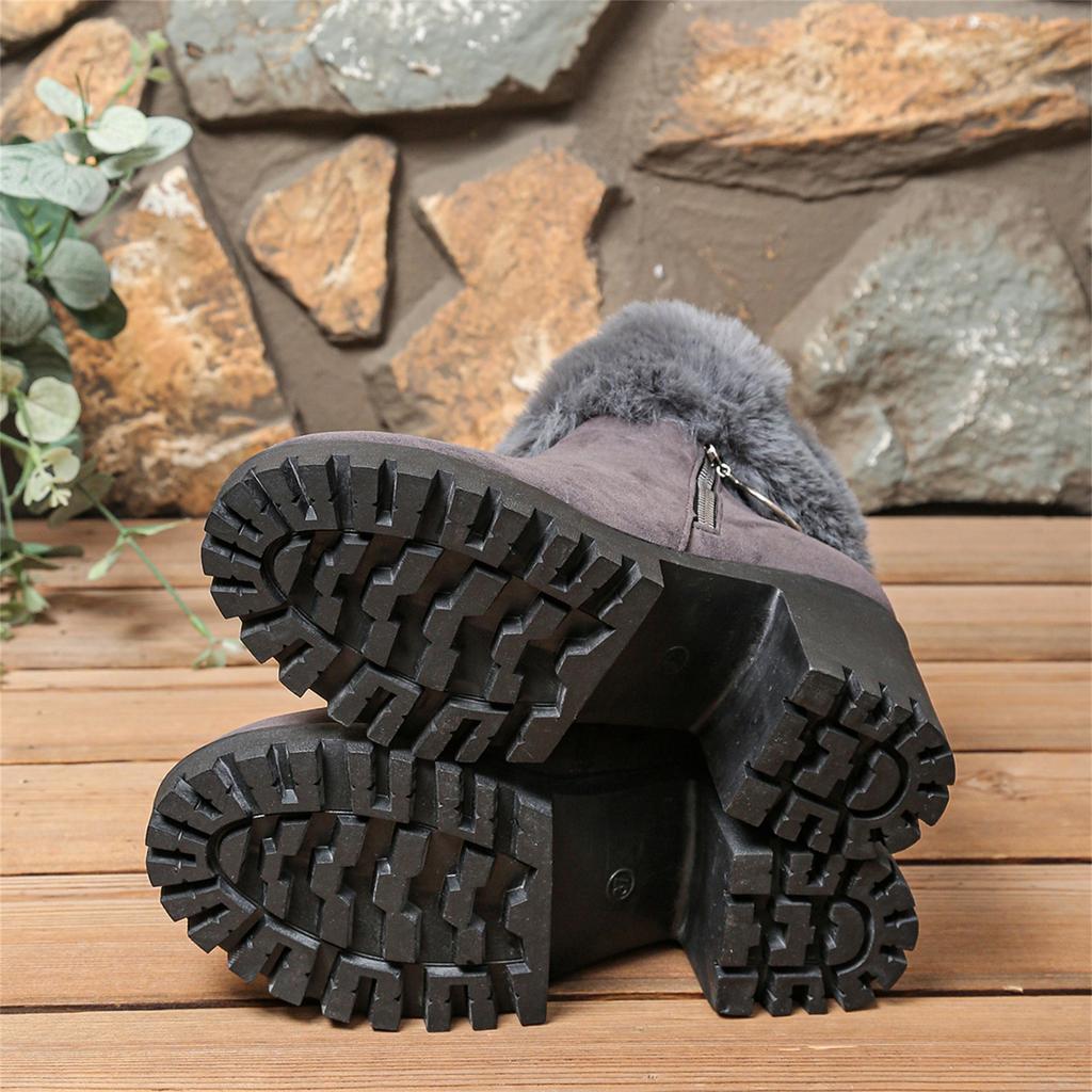 Women's Plus Size Fashion -Lined Warm Side Zip Round Toe Heel Casual Boots