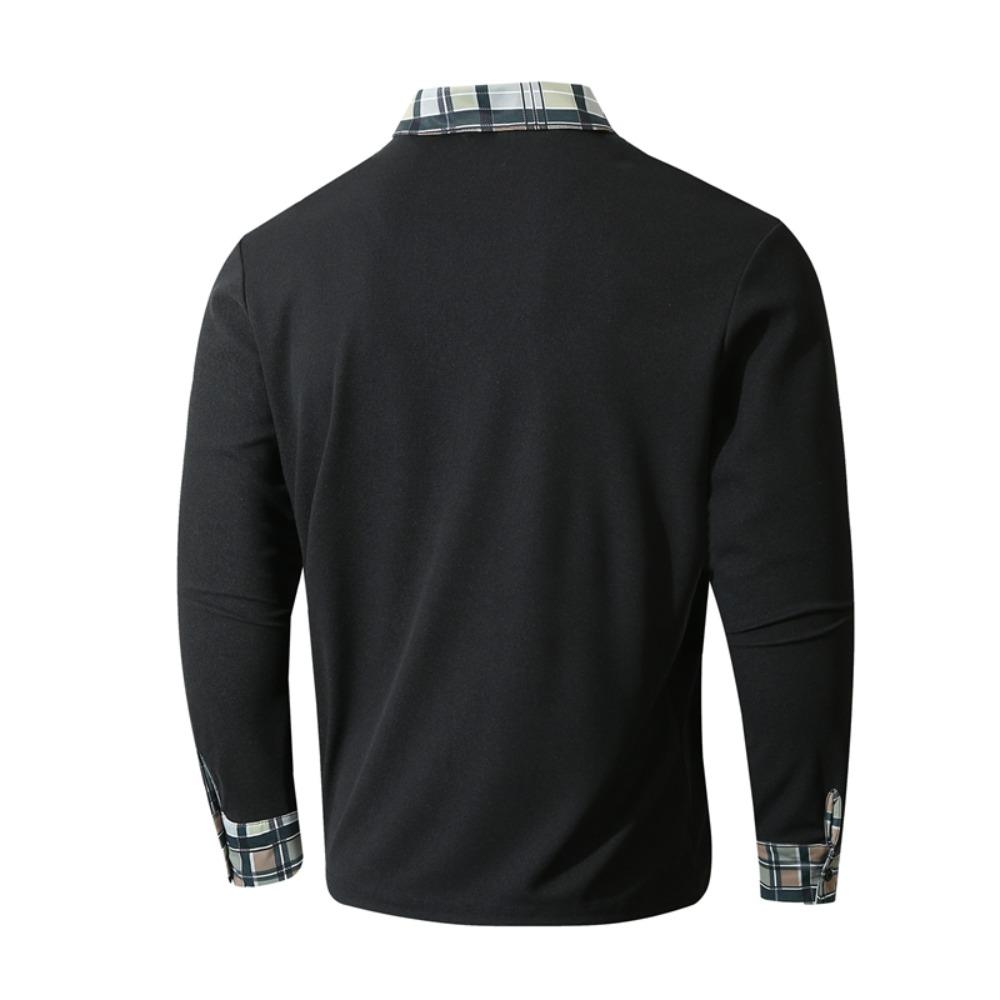 Men's Outdoor Breathable Turn-Down Collar Polo Shirt Male Breathable Casual Long Sleeve Plaid Pullover