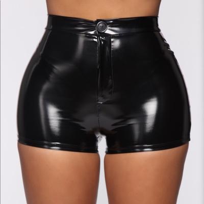 Women Shorts Button Design Skin-friendly Highly Elastic Summer Faux Leather Shorts for Lady
