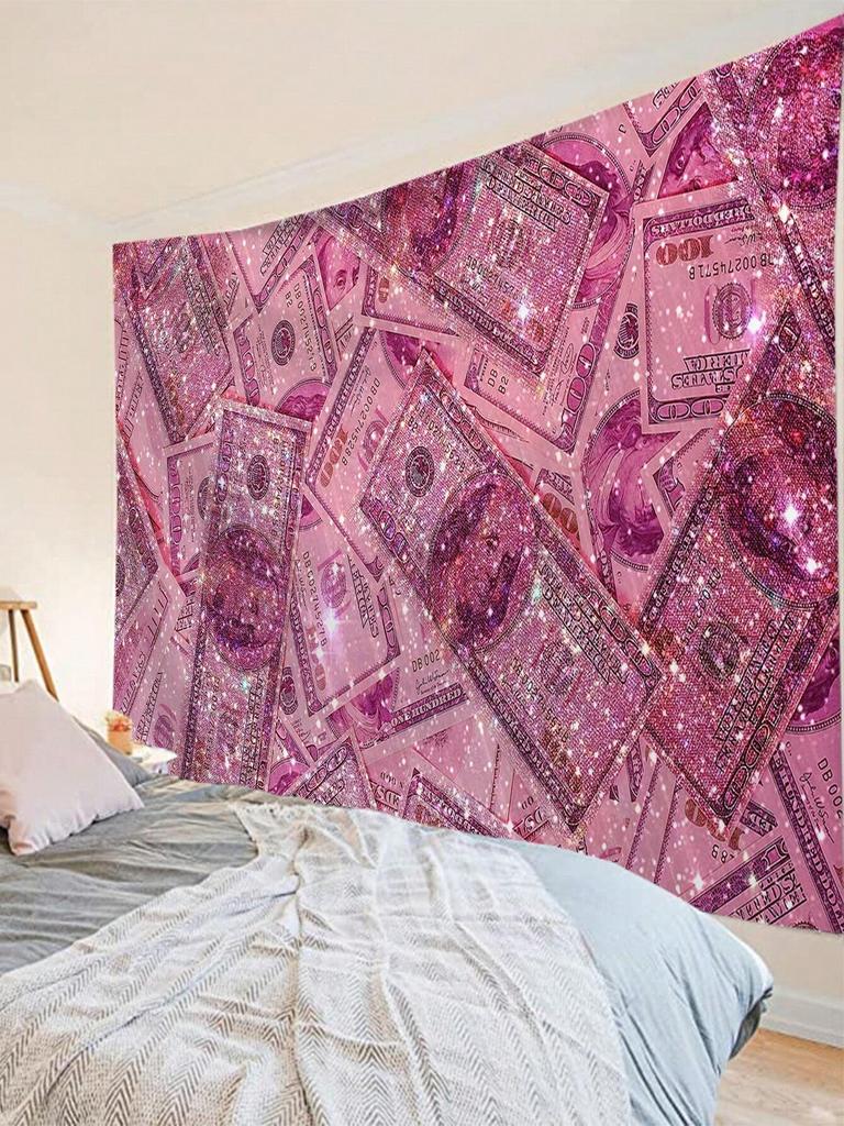 1Pc Trendy Fashion Tapestry 2D Print Pink Money Pattern Wall Decor Present Stylish Seasonal