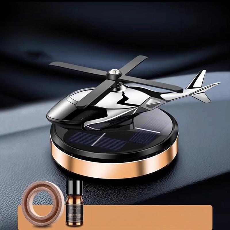 Solar Powered Rotating Helicopter Car Mounted Ornament Aromatherapy