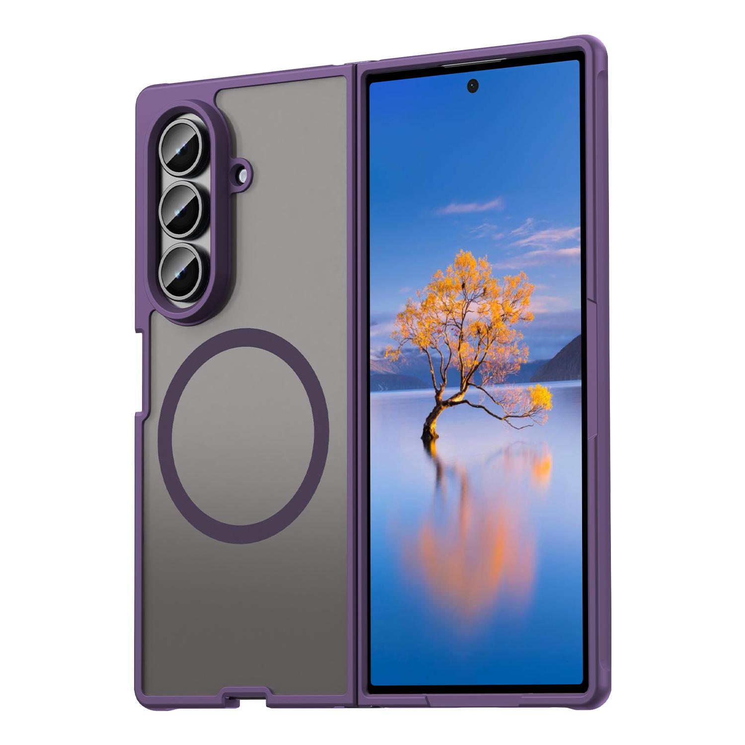 Чехол для телефона Samsung Galaxy Z Fold 7 Magsafe, Магнитный противоударный чехол Magsafe, Гибридный чехол-бампер для Samsung Galaxy Z Fold 7 темно-фиолетового