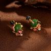New Chinese enamel drop glaze flower earrings imitation jade high-end sense niche ear jewelry national style temperament versatile earrings
