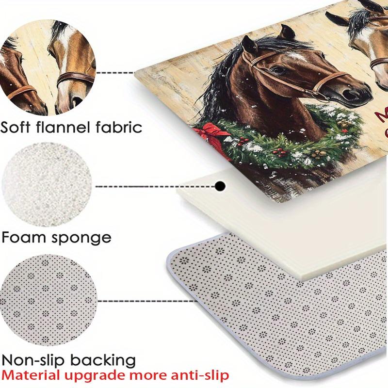 Christmas Horse Design Doormat with "Merry Christmas" Text, Thick Comfortable Floor Mat, Machine Washable for Festive Home Decor