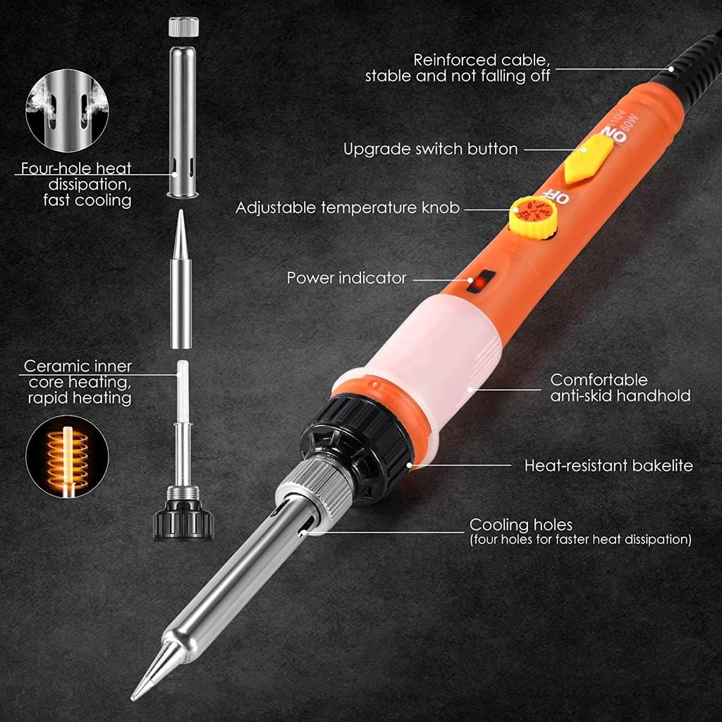 Electric Soldering Iron  60W Welding Solder Rework Station Heat Pencil Tips Repair Tool Adjustable Temperature