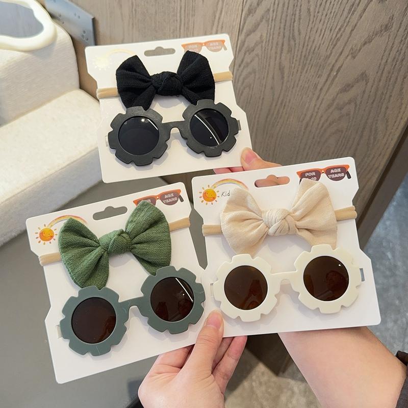 2Pcs/set Baby Bows Headband Cartoon Sunglasses Girls Beach Photography Props Toddler Hair Bands Headwear Kids Hair Accessories