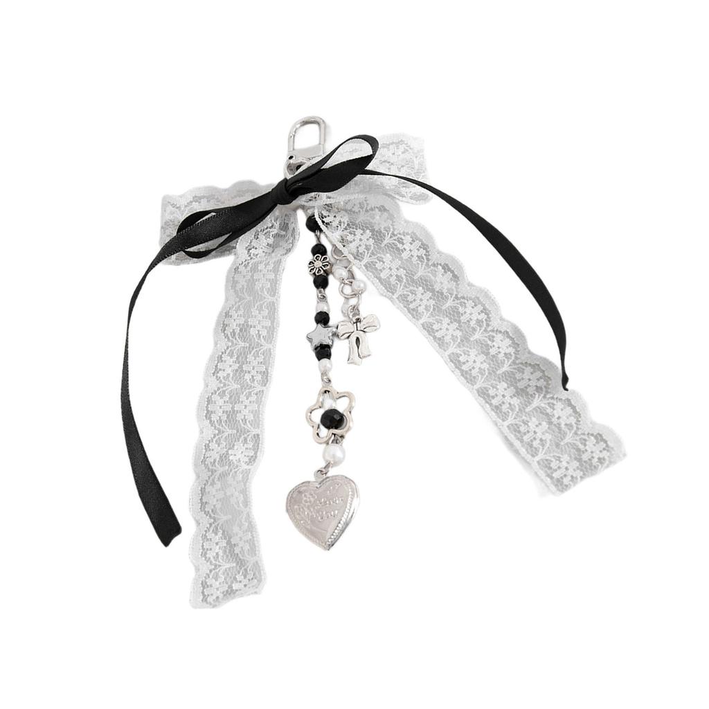 Lace Bowknot Heart Charm Keyring Bowtie Bag Pendant Colorful Beaded Keychain Stylish Bag Accessory for Fashionistas