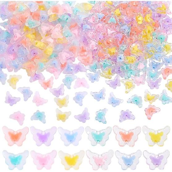 PH PandaHall 240pcs Acrylic Butterfly Bead in Bead, 12 Color Phone Charm Beads Candy Colors Transparent Butterfly Beads Pastel Loose Spacer Beads for 15 x 12mm
