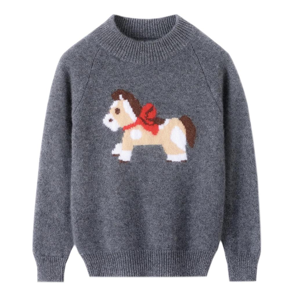 Unisex Children's Wool Knit New Year Sweater - Thick Cartoon Baby Pullover Base Layer
