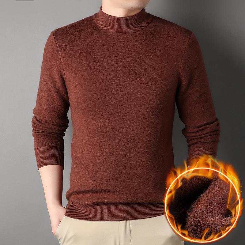 Men’s Thick Fleece Lined Mock Neck Mink Blend Knit Sweater