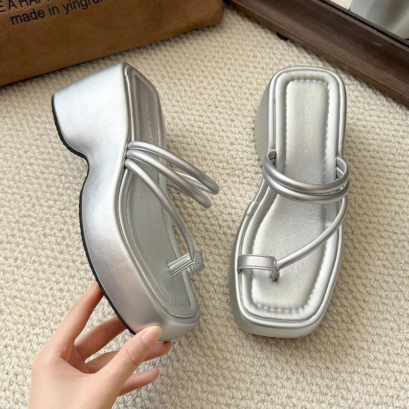 Fashion Leopard High Heels Women Slippers Platform Fashion Shoes Clip Toe Woman Sandals 2025 Summer Trend Designer Dress Mujer Zapatos