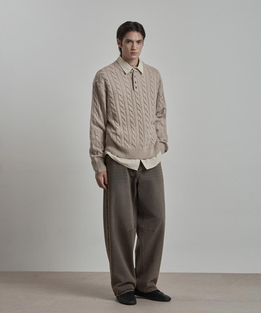 WORK ON BODY OFF Ez Semi-Wide Curved Denim Pants [Sand]
