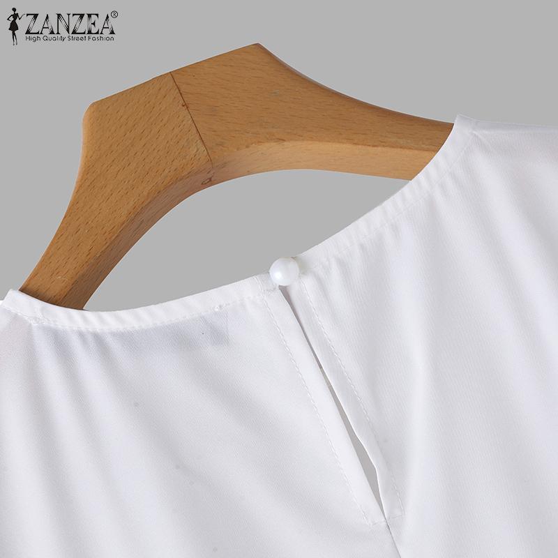 ZANZEA Damen Sommerkleider mit Rundhalsausschnitt und kurzen Ärmeln und bedruckter Taille