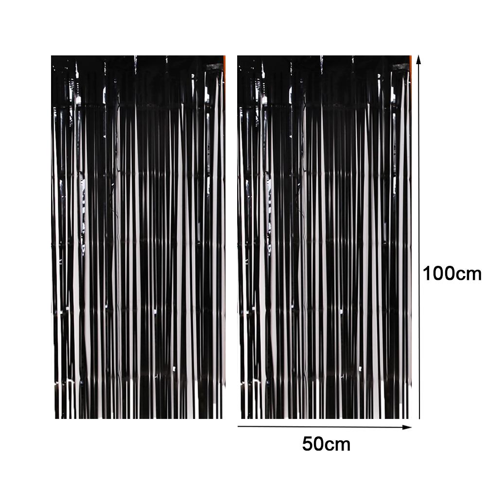 2Pcs Halloween Decoration Backdrop Tassle Curtains Black Orange Foil Fringe Curtain for Birthday Halloween Party Backdrop Deco