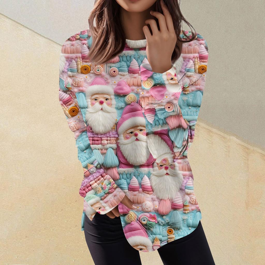 Pullover-Oberteil mit lässigem Modedruck für Damen, langärmelig, Rundhalsausschnitt