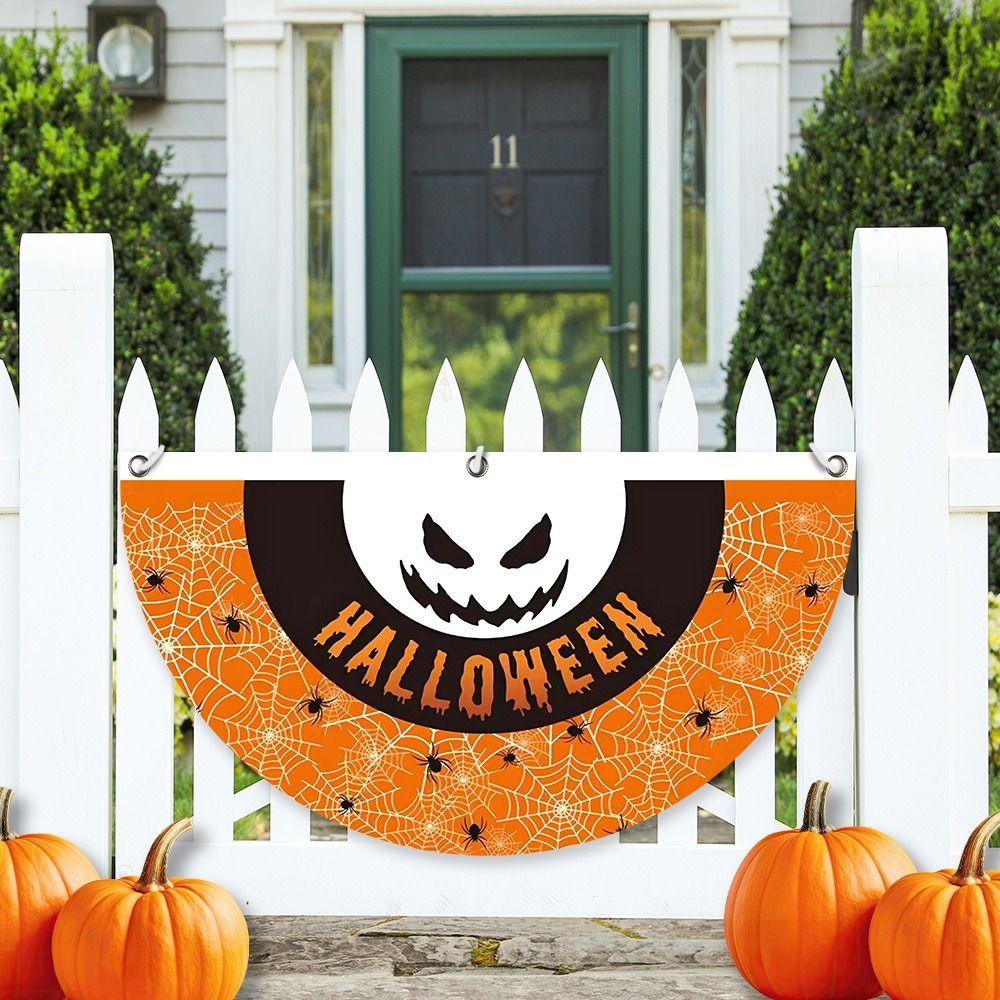 Polyester Halloween Fan Flag Decorative Ghost Pumpkin Bunting Flag for Home