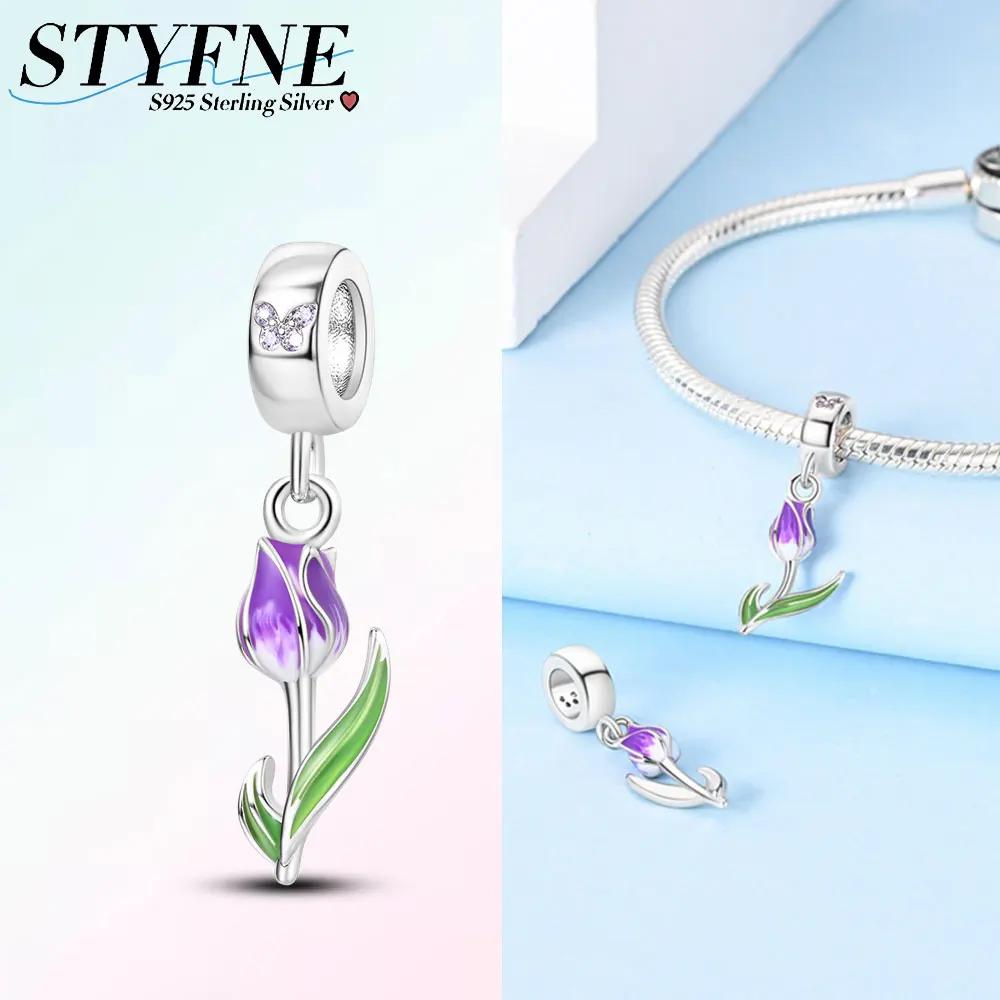 Charms Beads Pendant Lotus Tulip Rose Carnation Flower Series Original Copper Bead Fit Bracelets Women Jewelry Gift