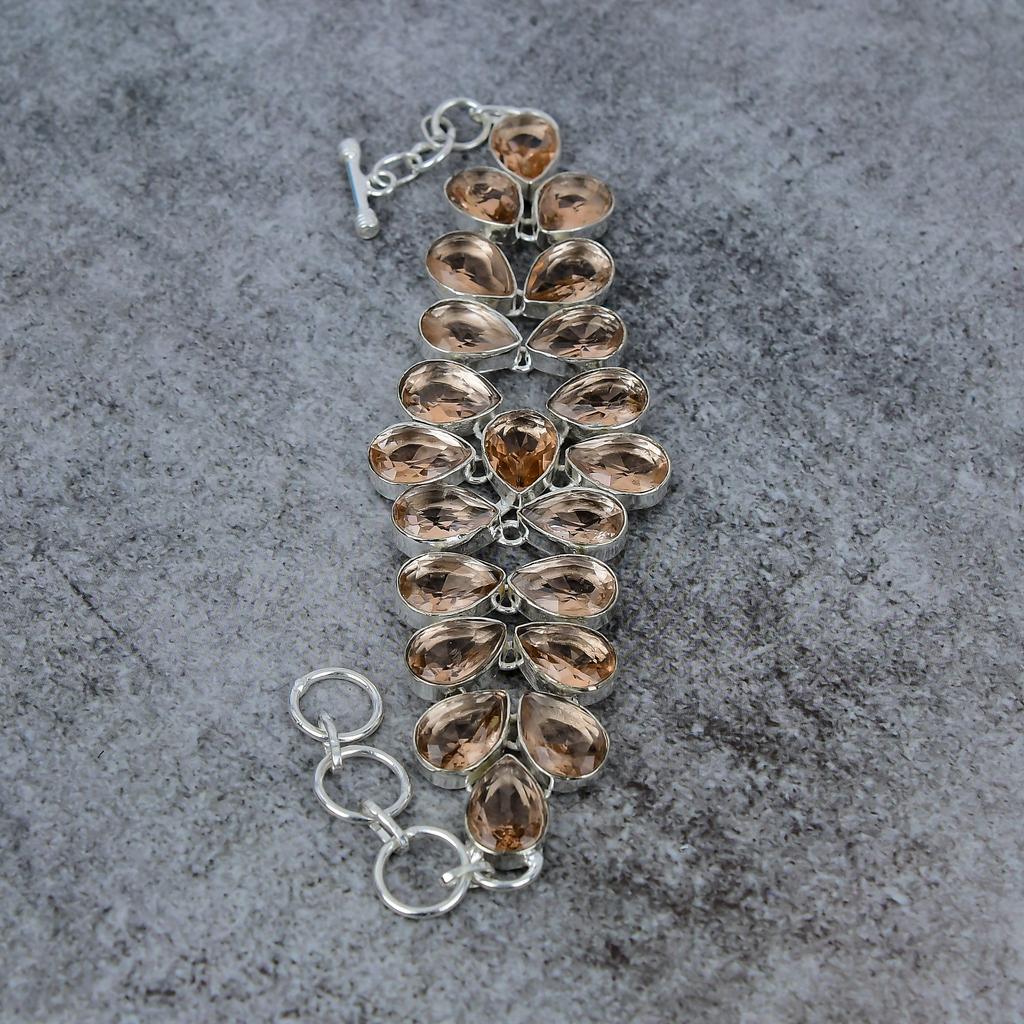 Morganite Gemstone Handmade 925 Sterling Silver Bracelet 7-8" M-288