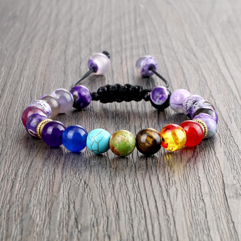 Siebenfarbiges Vulkanstein & Tigerauge Perlenarmband: Verstellbar Handgefertigt Herrenstil