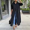 Col rabattu à manches longues simple boutonnage Arc ourlet chemise manteau automne hiver couleur unie chemise longue robe vêtements féminins