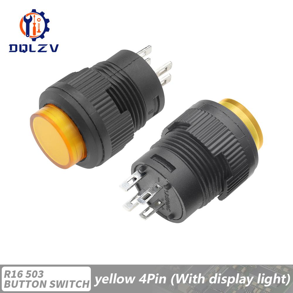 Self-lockin 16MM Latching/Momentary Push Button Switch With 5Color LED lighting 4Pin R16-503/AD R16-503/BD
