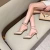 Winter new high heels pointed rivets one-word buckle high heels fashion stiletto high heels