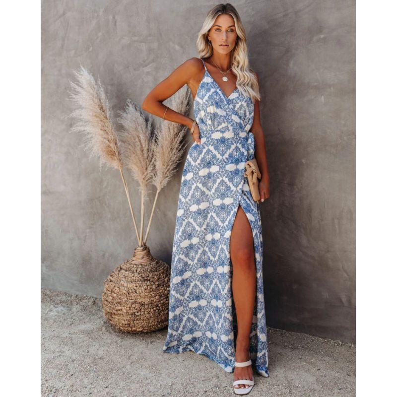 

Модное богемное платье без рукавов на шнуровке с контролем талии Sky Blue M