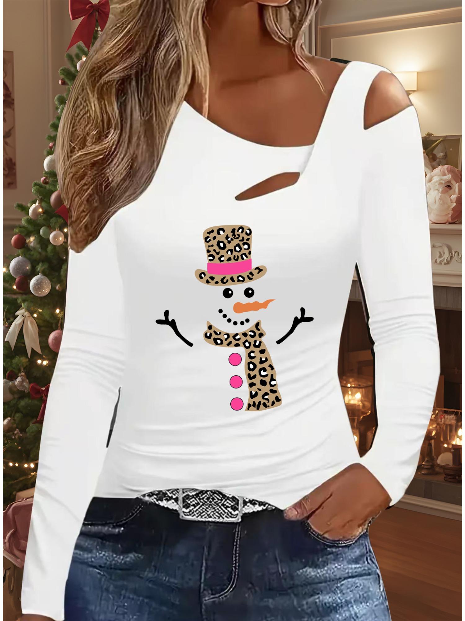 

Осень и Зима Женский Новый Повседневный Топ с Длинным Рукавом Рождественский Узор Идеальный Подарок на Хэллоуин Рождество Футболка XXL белый