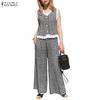 Women Sleeveless Tank Tops and Pants Summer Plaid Print Two Piece Suit Sets