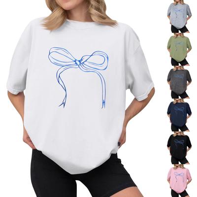 Women's Casual Printed T-Shirt Round Neck Pullover Short Sleeve Top