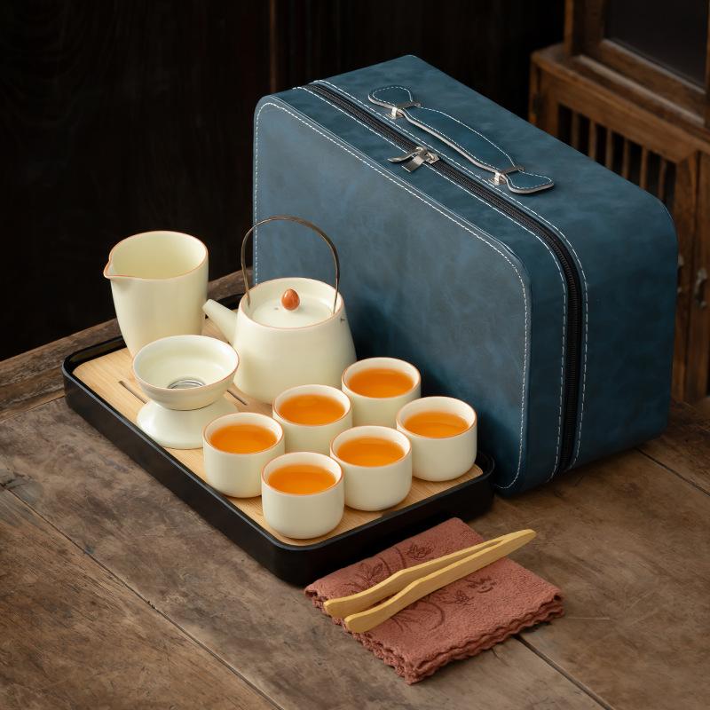 

Праздничная подарочная коробка для пожилых людей, чайный сервиз Кунг-фу из печи Жу, легкая роскошь, высококлассная чаша с крышкой, офисный гостевой чайник