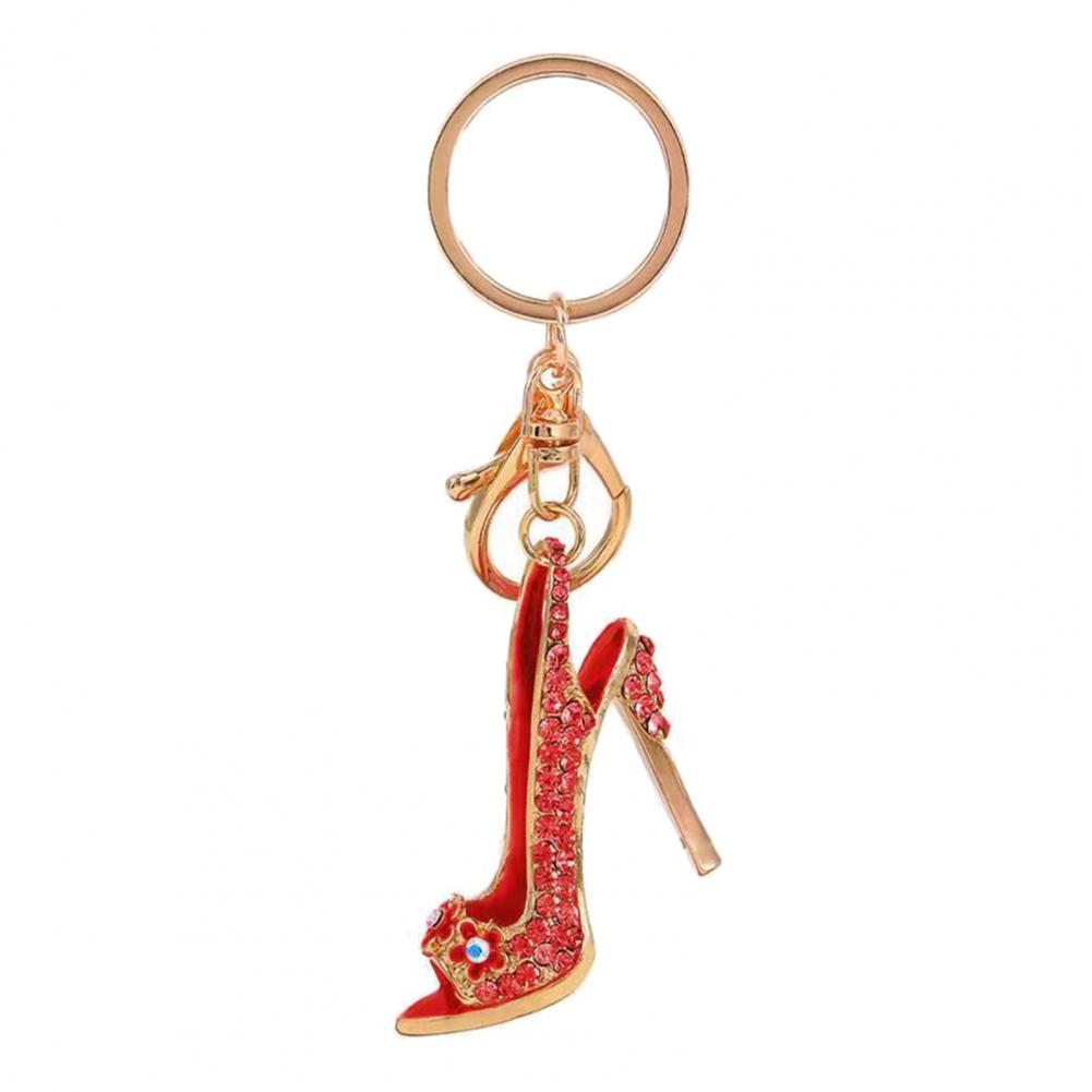 Durable Alloy Keyring Rhinestone High Heel Keychain Sparkling Shoe Charm Key Ring Decorative Accessory for Car Handbags